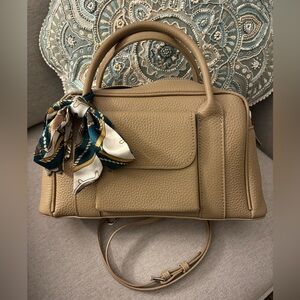 Beige Mushroom Crossbody Handbag Pebbled Leather